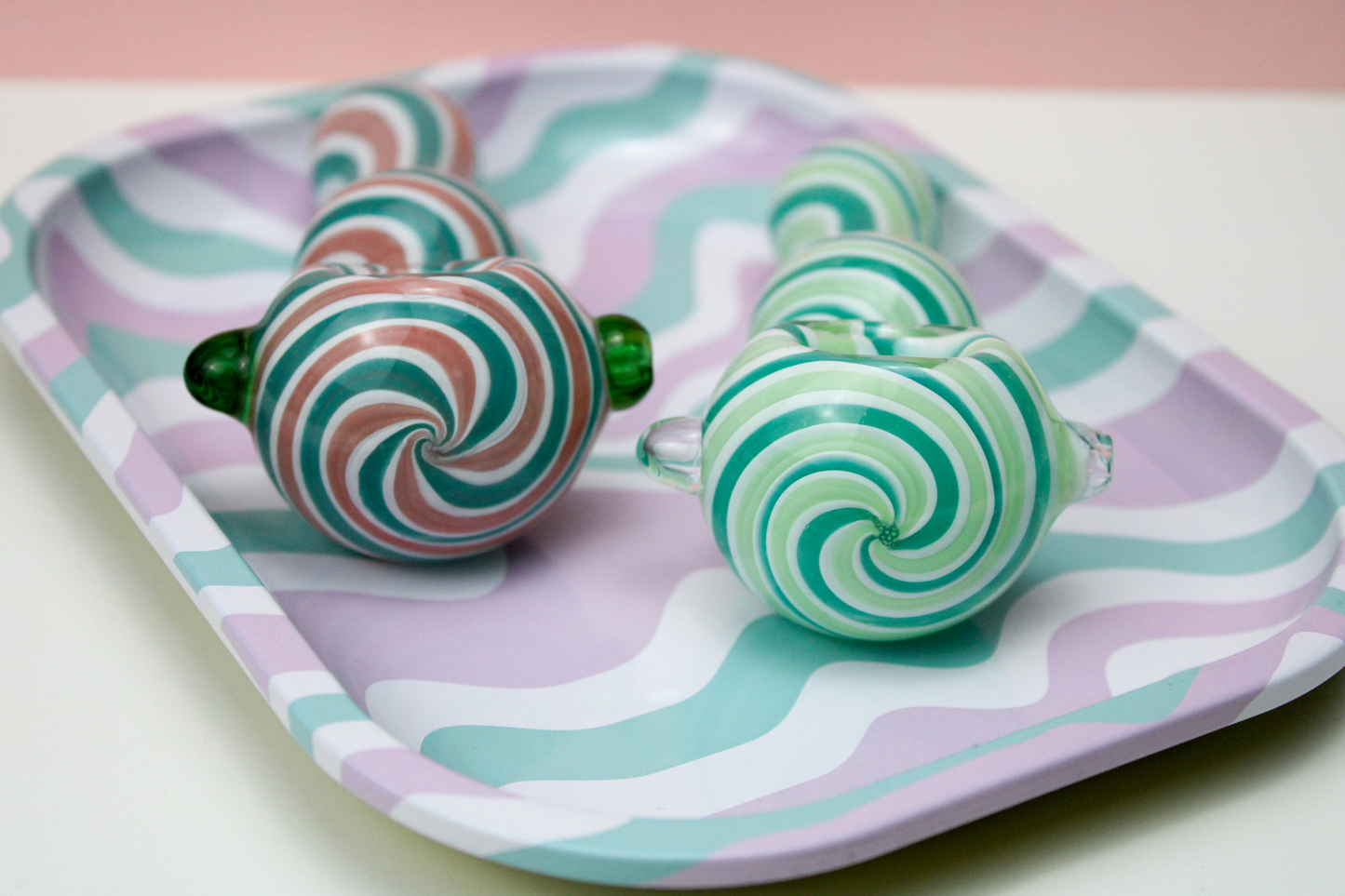 2x Colorful Glass Swirl Pipes with Free Rolling Tray | Unique & Cute Smoking Pipes - PinkRoyalGlass
