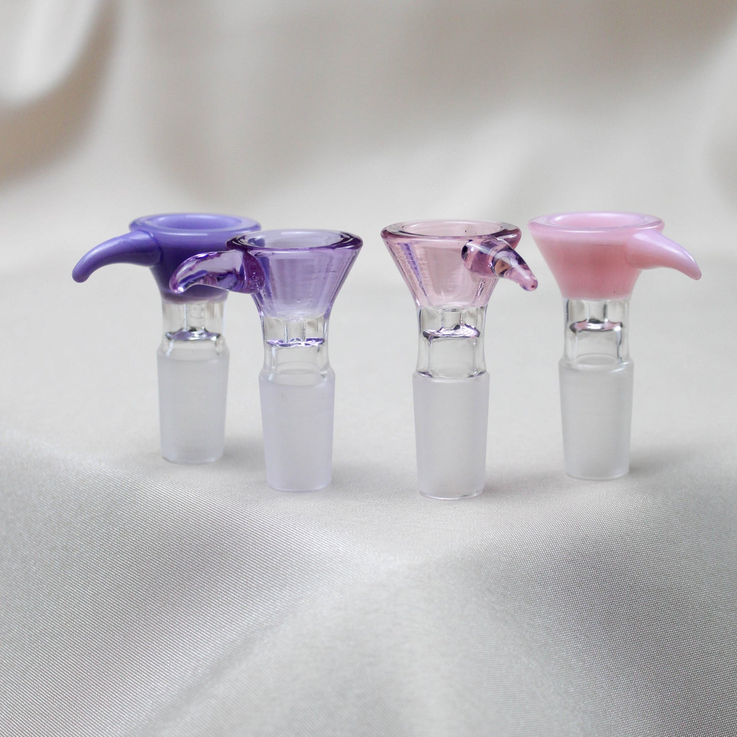 4x Deep Glass Molded Bowl Piece Set 14mm | Clear Purple, Purple, Clear Pink, Pink - PinkRoyalGlass